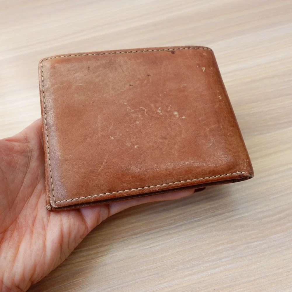 Genuine Leather Bifold Wallet Mens Tan Brown STEVE MADDEN Slim Flip ID